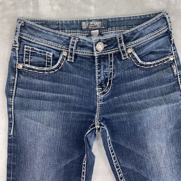 Silver Jeans Women's W28 Suki Dark Wash Thick Stitch Embroidered Straight Leg - Picture 4 of 9